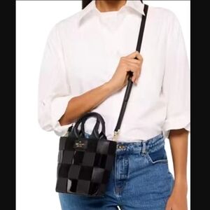 Kate Spade-Mixed Media Woven Basket Mini Tote-Crossbody Bag (Black ♠️)